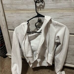 Hollister White Cropped Zip-Up Hoodie Jacket